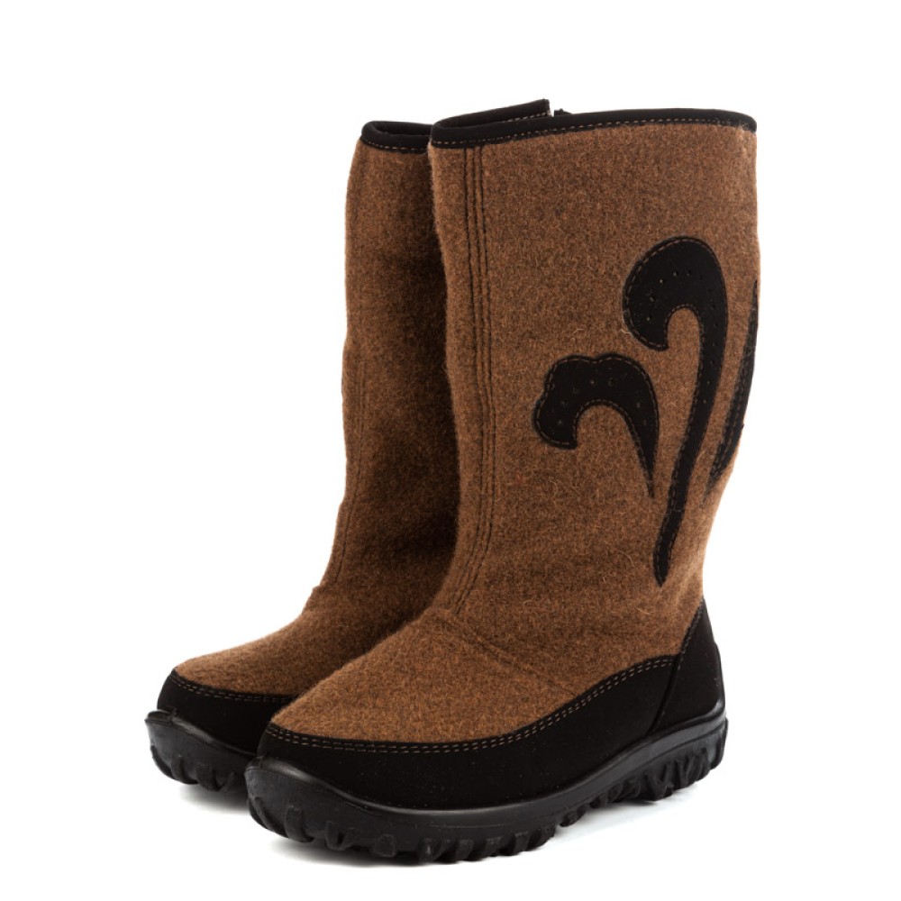 Валенки женские из натурального войлока на молнии цвет коричневый