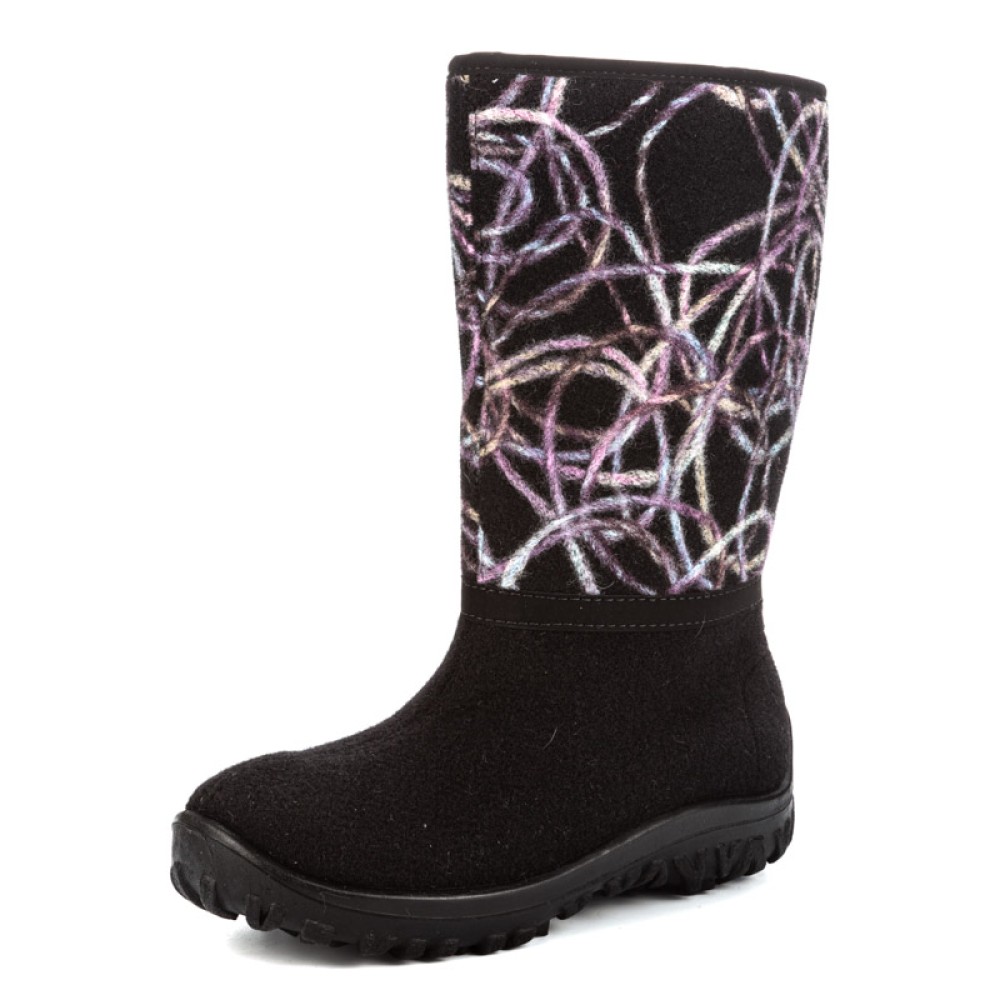 Валенки женские с узором из натурального войлока на молнии цвет чёрный