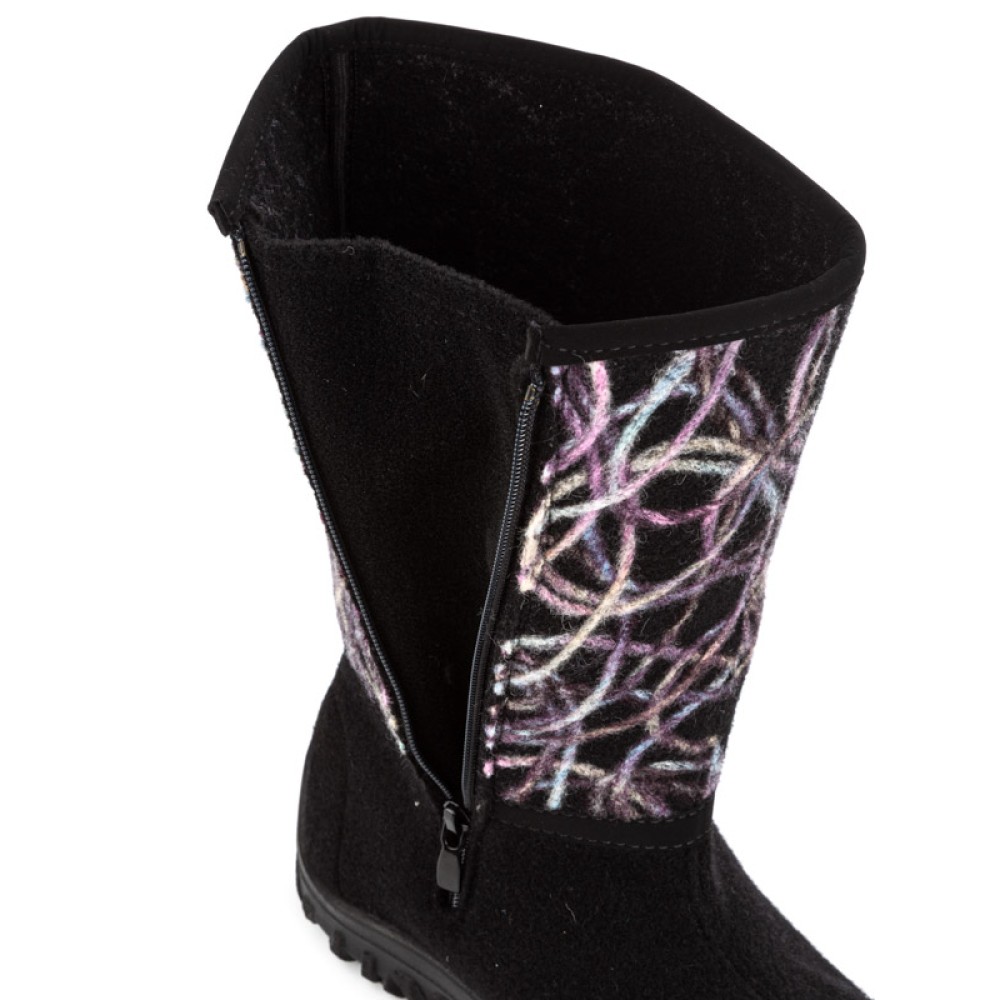 Валенки женские с узором из натурального войлока на молнии цвет чёрный