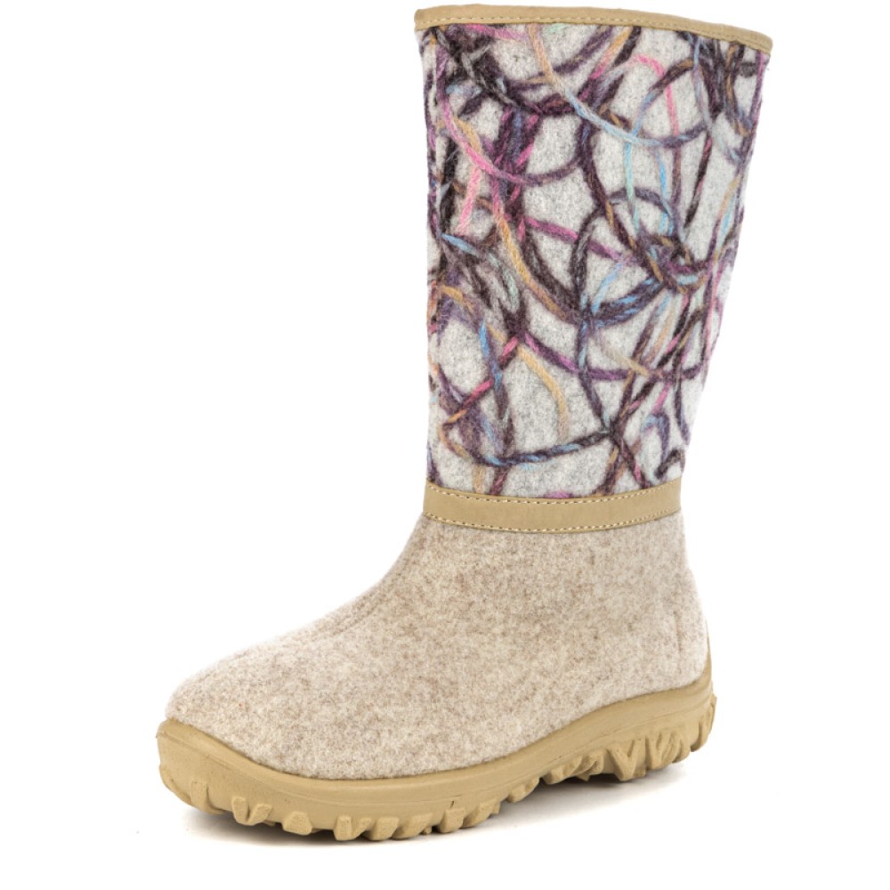 Валенки женские с узором из натурального войлока на молнии цвет бежевый