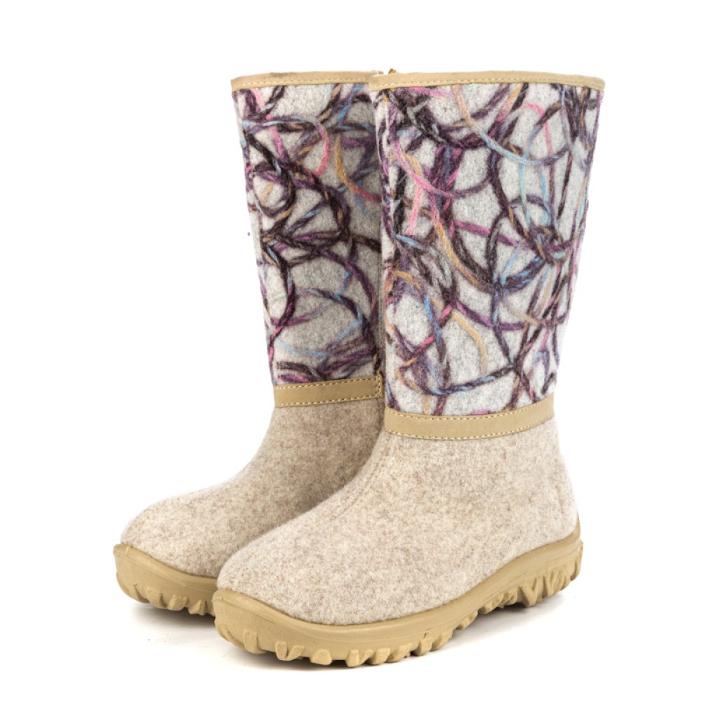 Валенки женские с узором из натурального войлока на молнии цвет бежевый