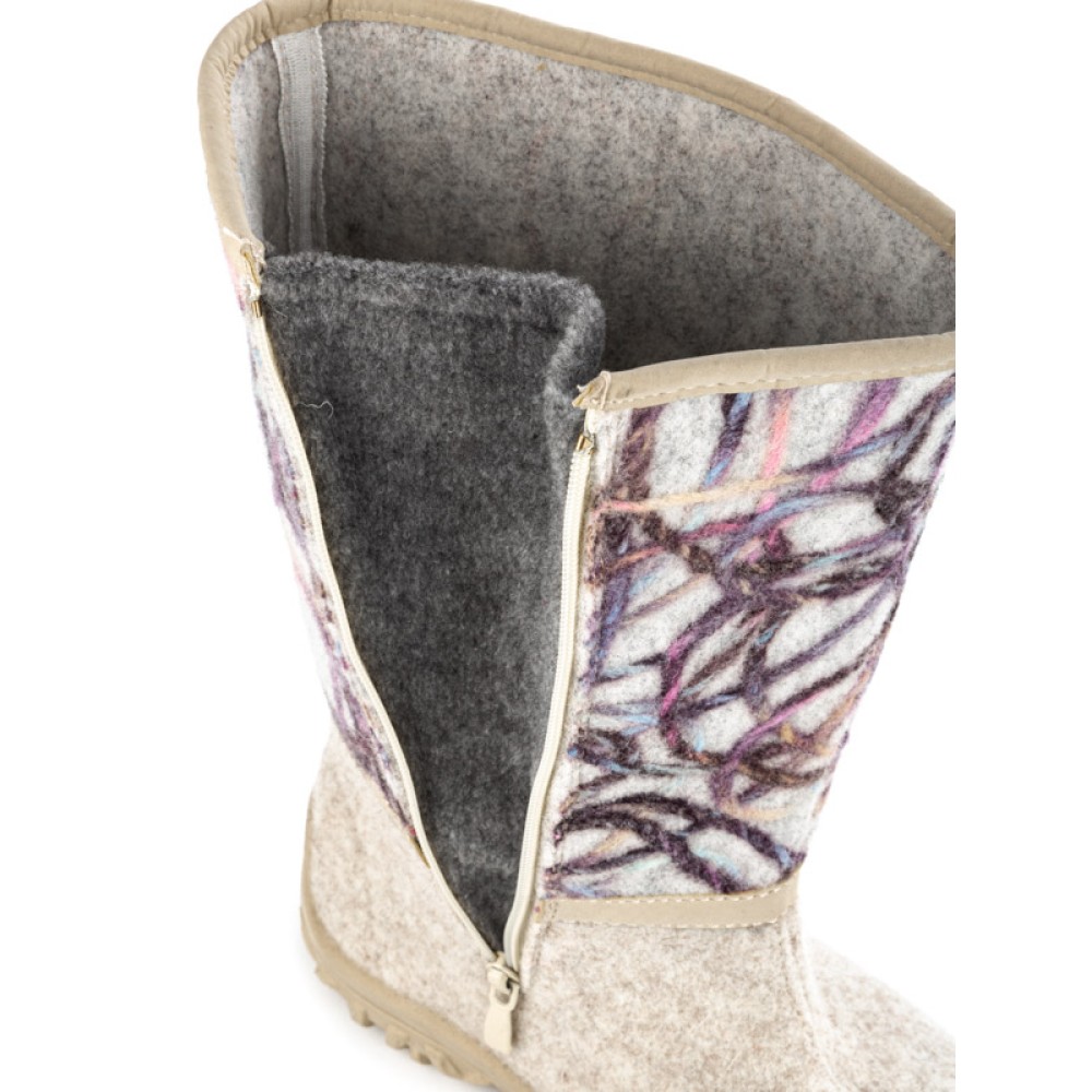 Валенки женские с узором из натурального войлока на молнии цвет бежевый