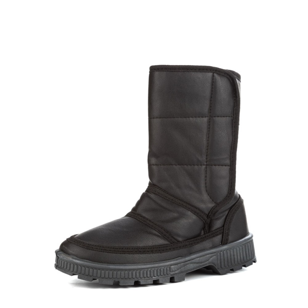 Дутики черные из искусственной кожи и меха на ПВХ подошве цвет чёрный