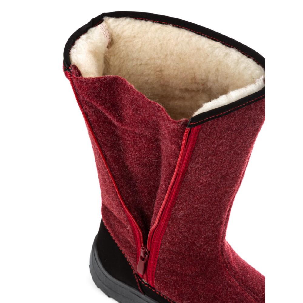 Валенки женские из текстиля с искусственным мехом на молнии цвет бордовый