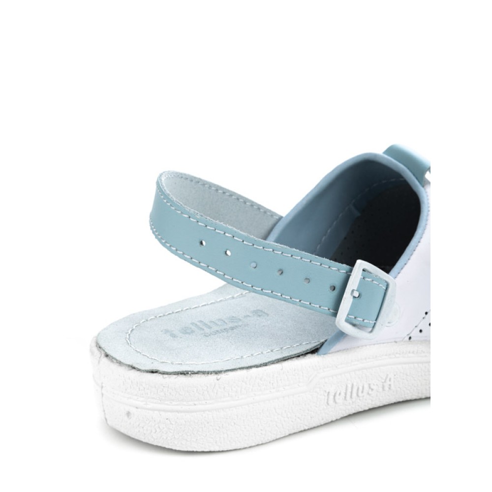 Сабо мужские из натуральной кожи с голубым ремешком и натуральной стелькой цвет белый