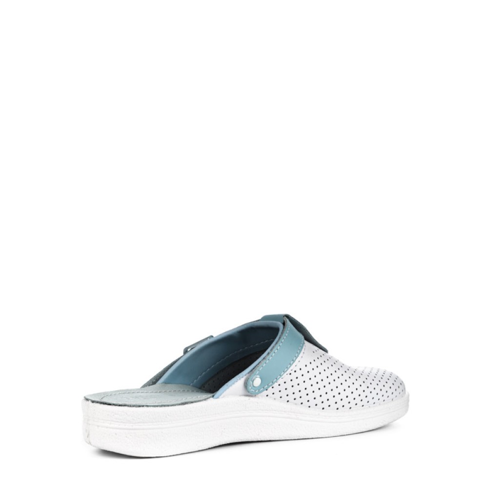 Сабо мужские из натуральной кожи с голубым ремешком и натуральной стелькой цвет белый