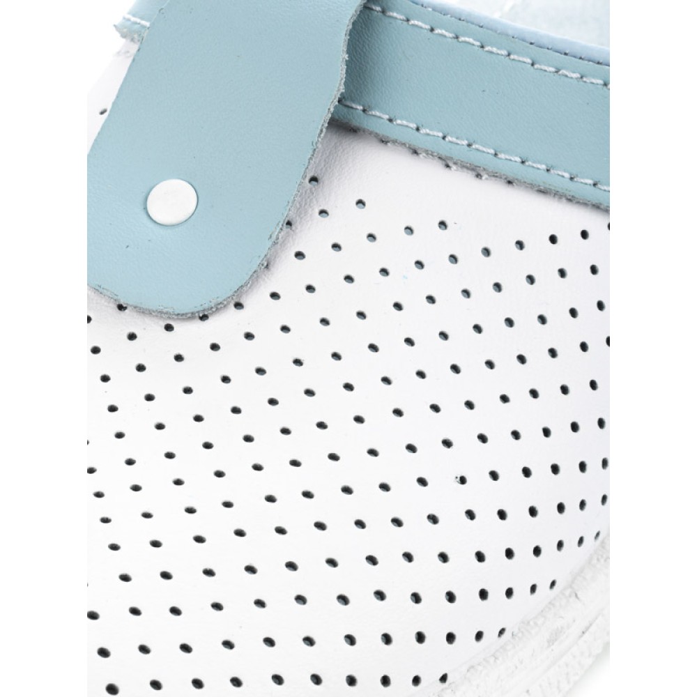 Сабо мужские из натуральной кожи с голубым ремешком и натуральной стелькой цвет белый