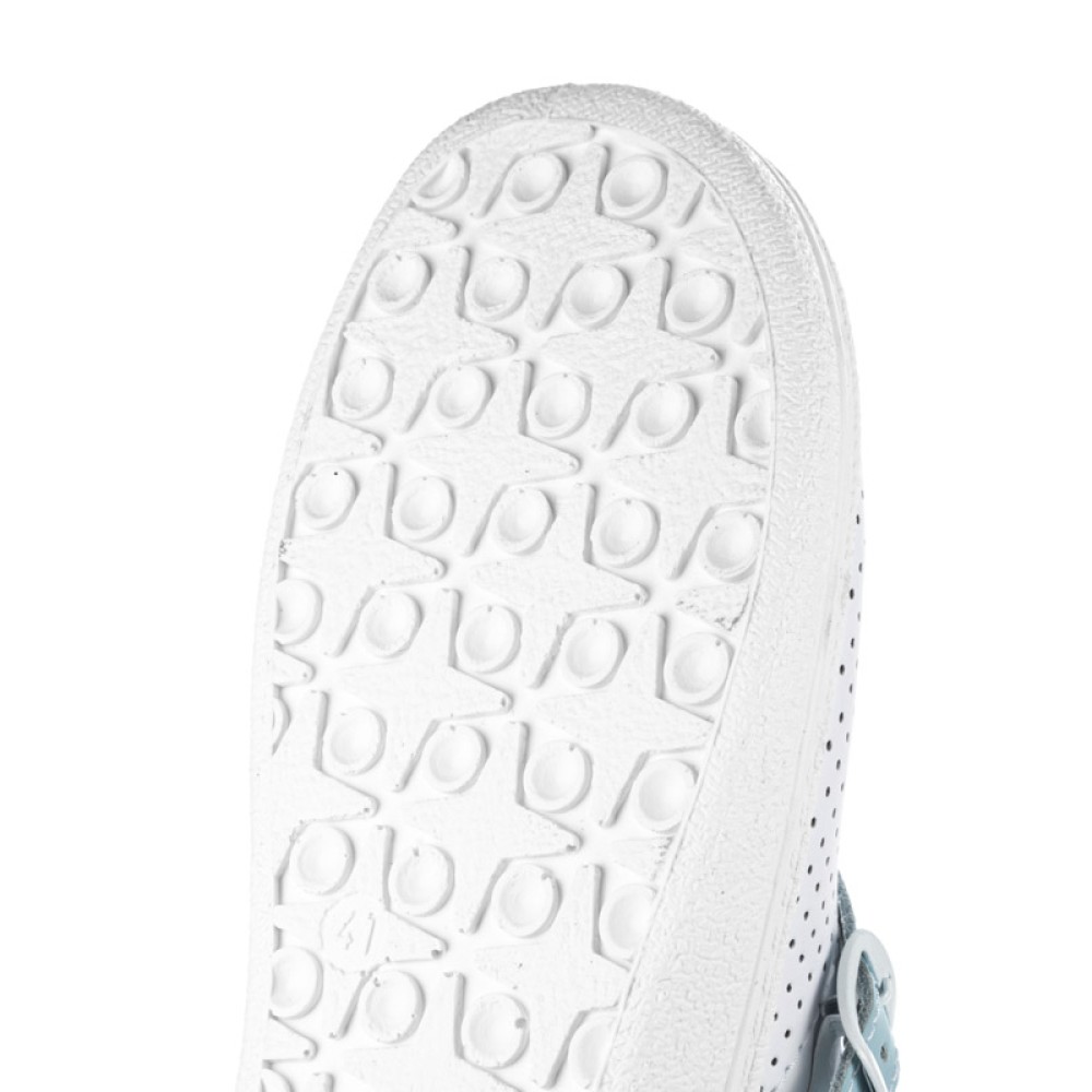 Сабо мужские из натуральной кожи с голубым ремешком и натуральной стелькой цвет белый