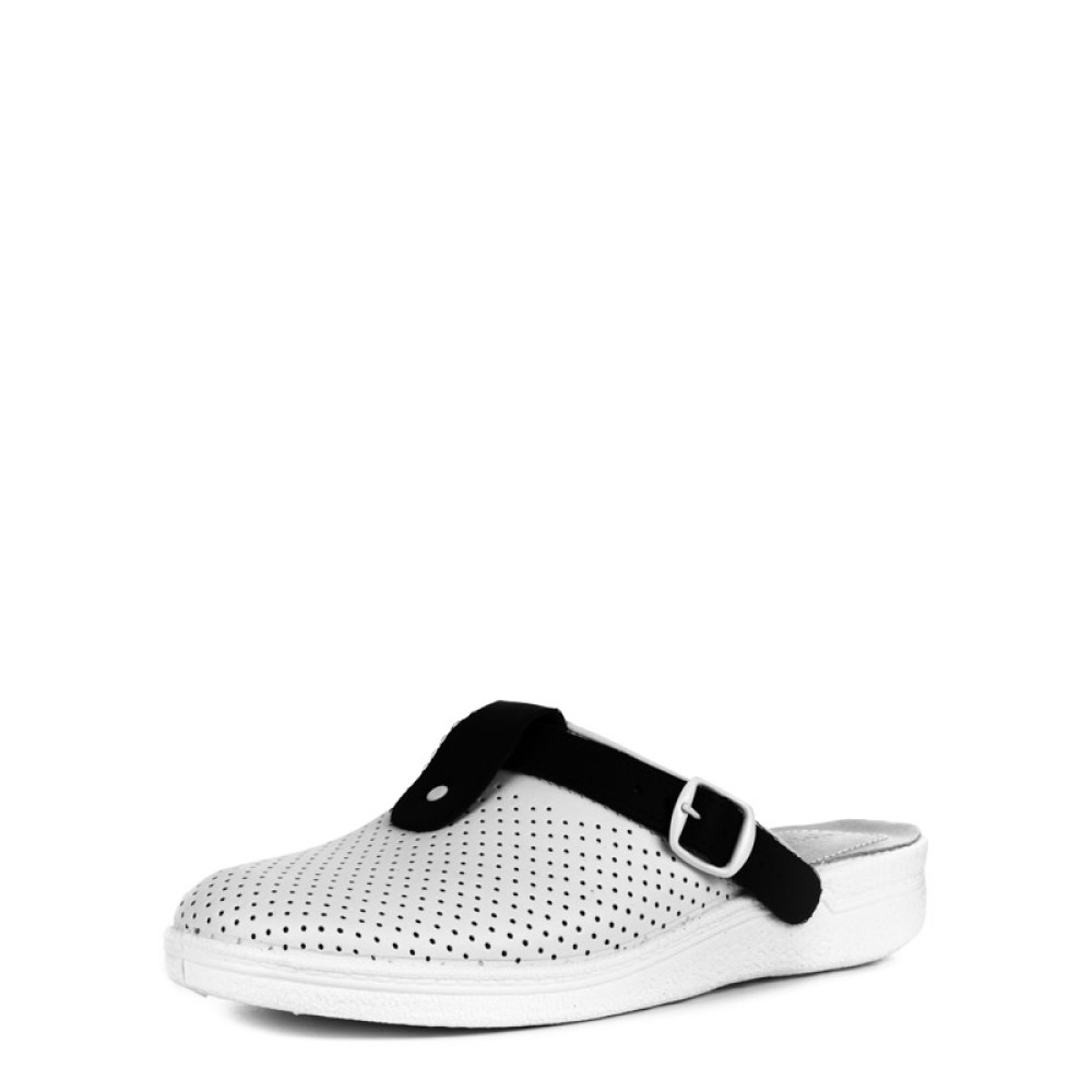 Сабо мужские из натуральной кожи с синим ремешком и натуральной стелькой цвет белый