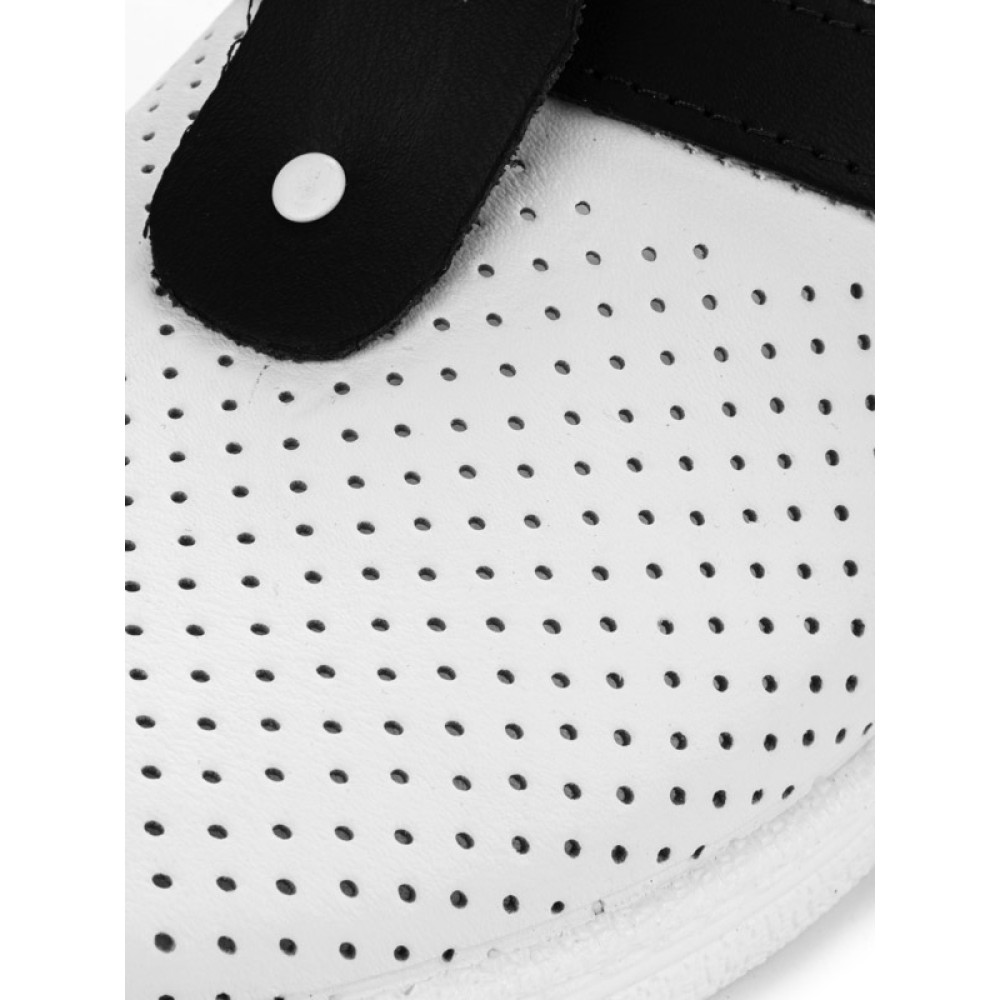 Сабо мужские из натуральной кожи с синим ремешком и натуральной стелькой цвет белый