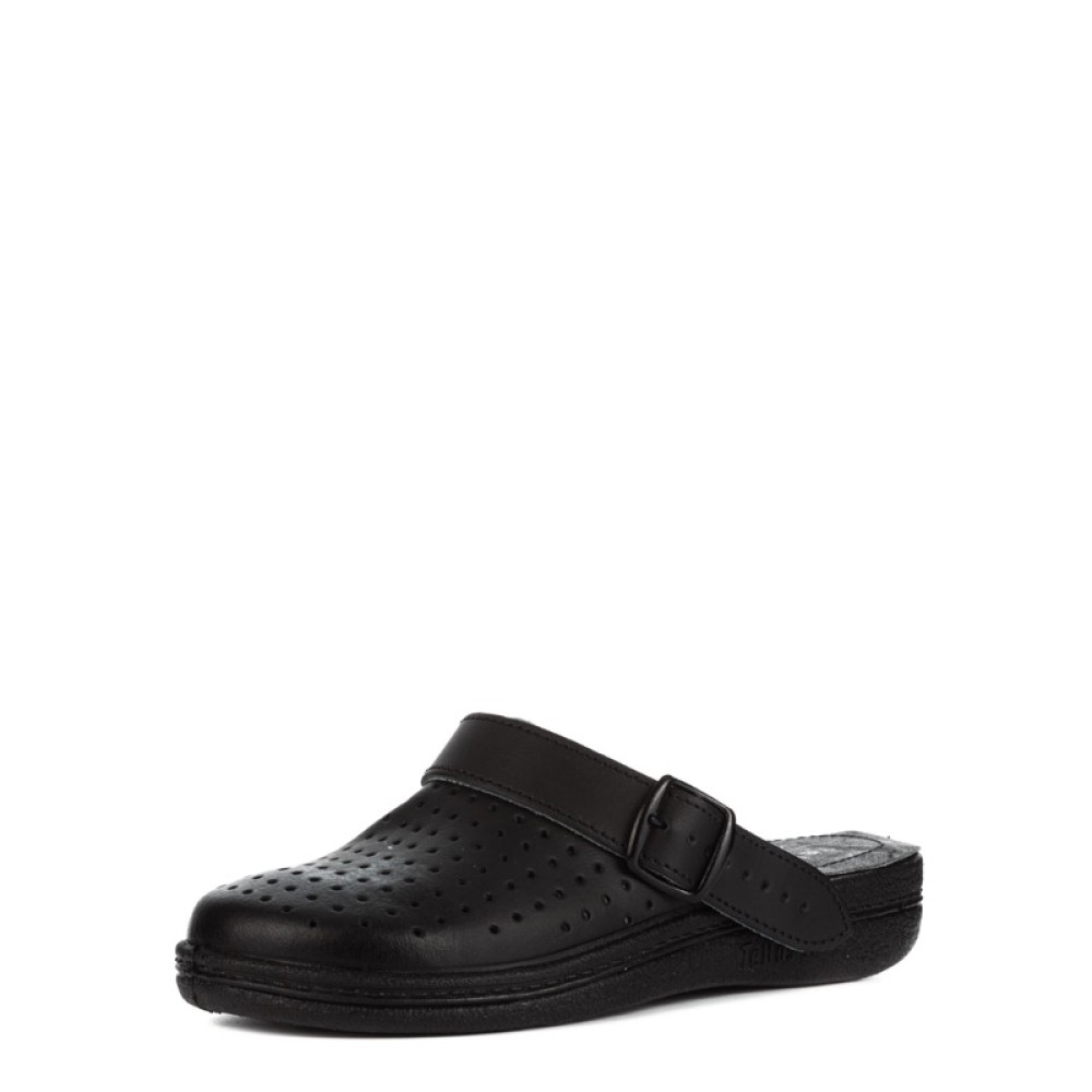 Сабо унисекс из натуральной кожи с мягкой ортопедической пяткой цвет чёрный