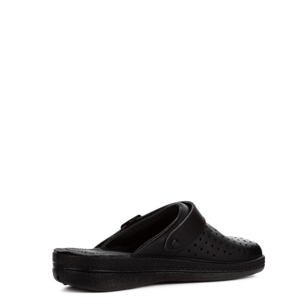 Сабо унисекс из натуральной кожи с мягкой ортопедической пяткой цвет чёрный