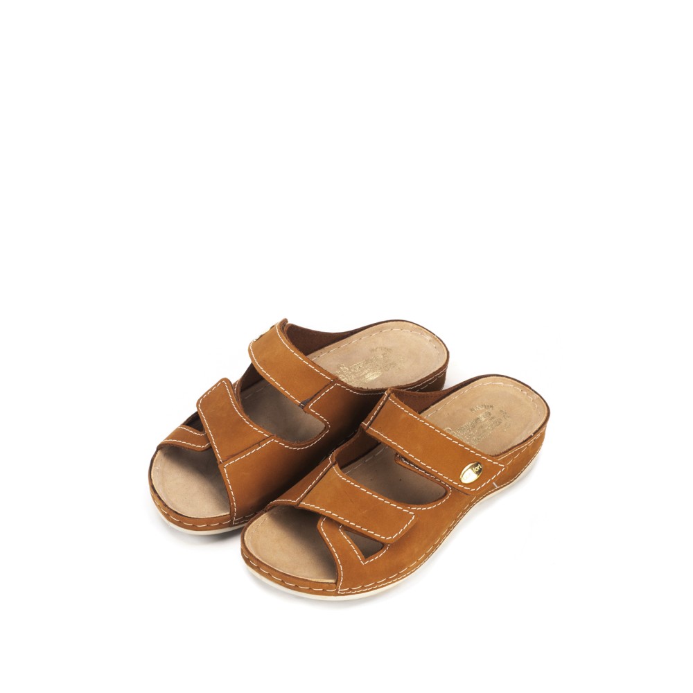 Сабо женские из натуральной кожи с открытым носом и стелькой из нубука цвет коричневый