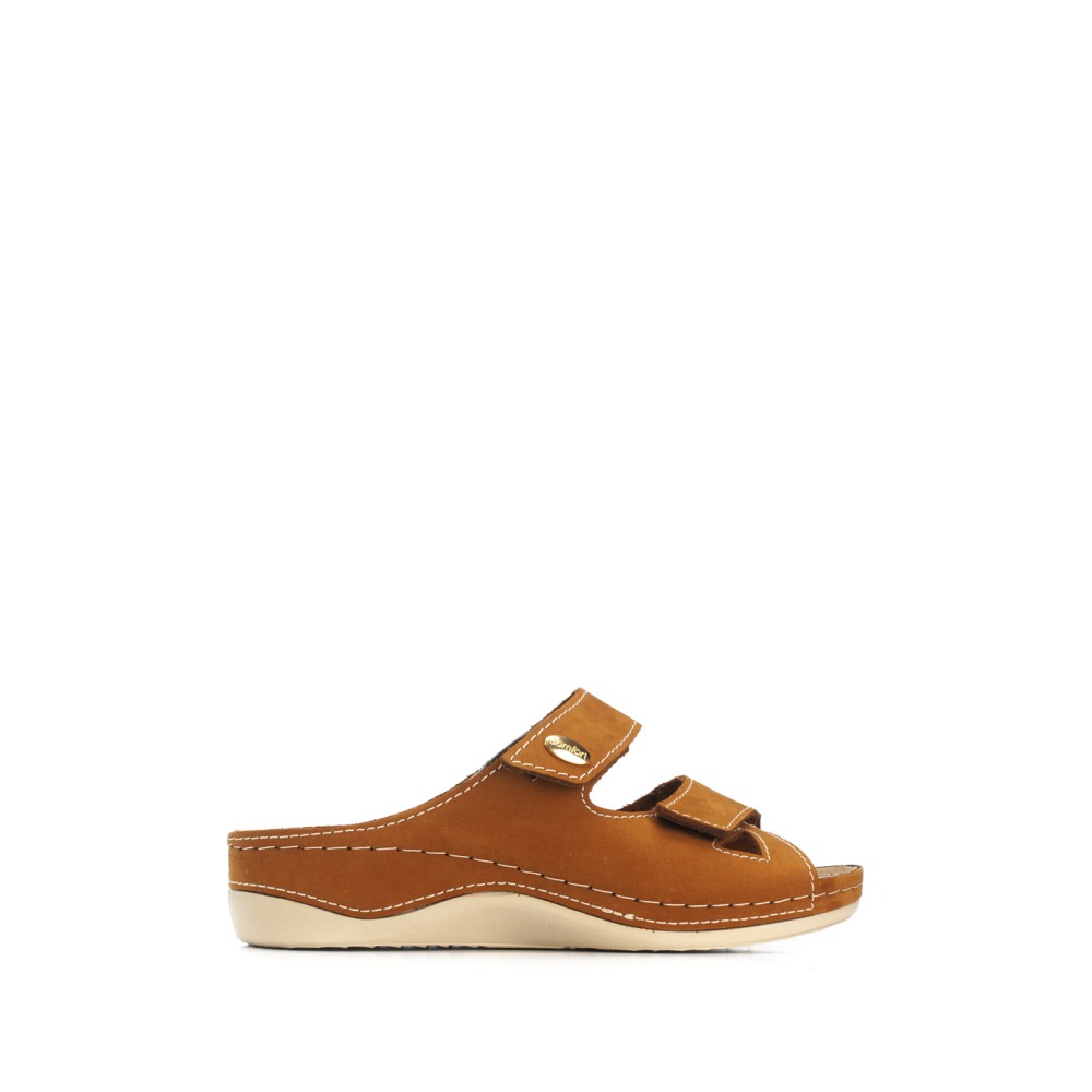 Сабо женские из натуральной кожи с открытым носом и стелькой из нубука цвет коричневый