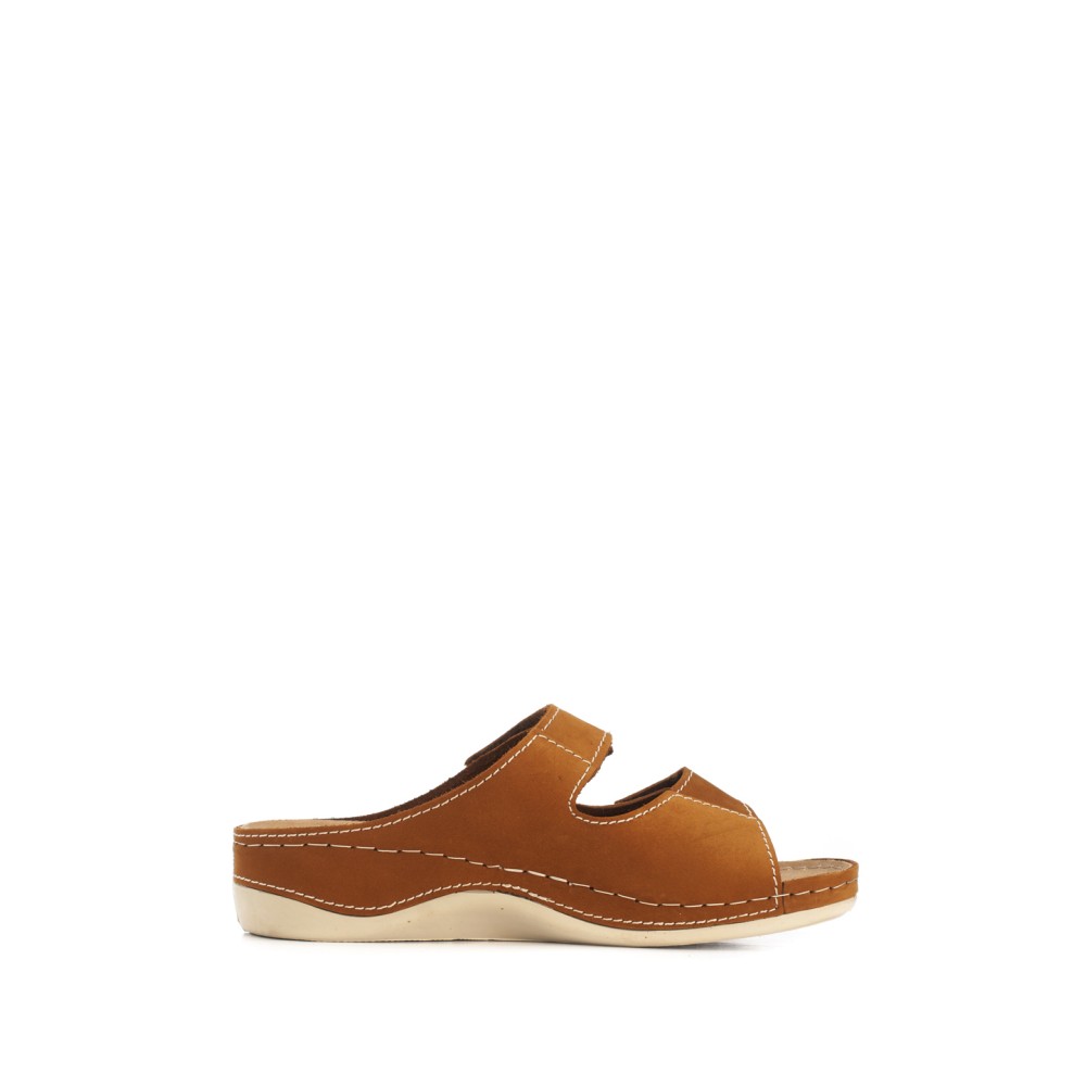 Сабо женские из натуральной кожи с открытым носом и стелькой из нубука цвет коричневый