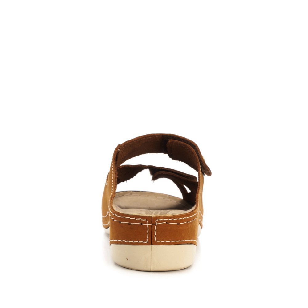 Сабо женские из натуральной кожи с открытым носом и стелькой из нубука цвет коричневый