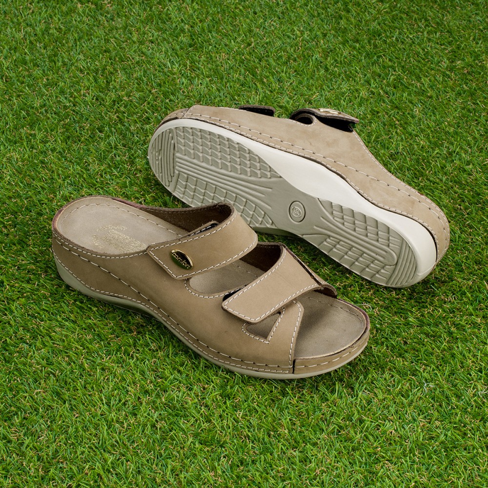 Сабо женские из натуральной кожи с открытым носом и стелькой из нубука цвет бежевый