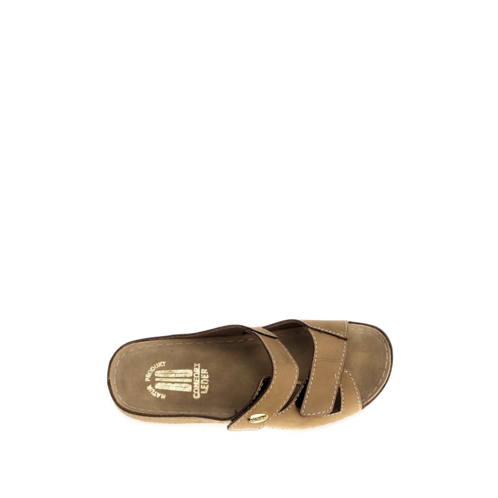 Сабо женские из натуральной кожи с открытым носом и стелькой из нубука цвет бежевый