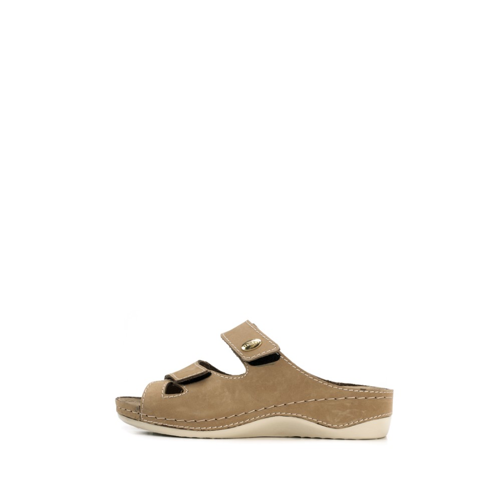 Сабо женские из натуральной кожи с открытым носом и стелькой из нубука цвет бежевый