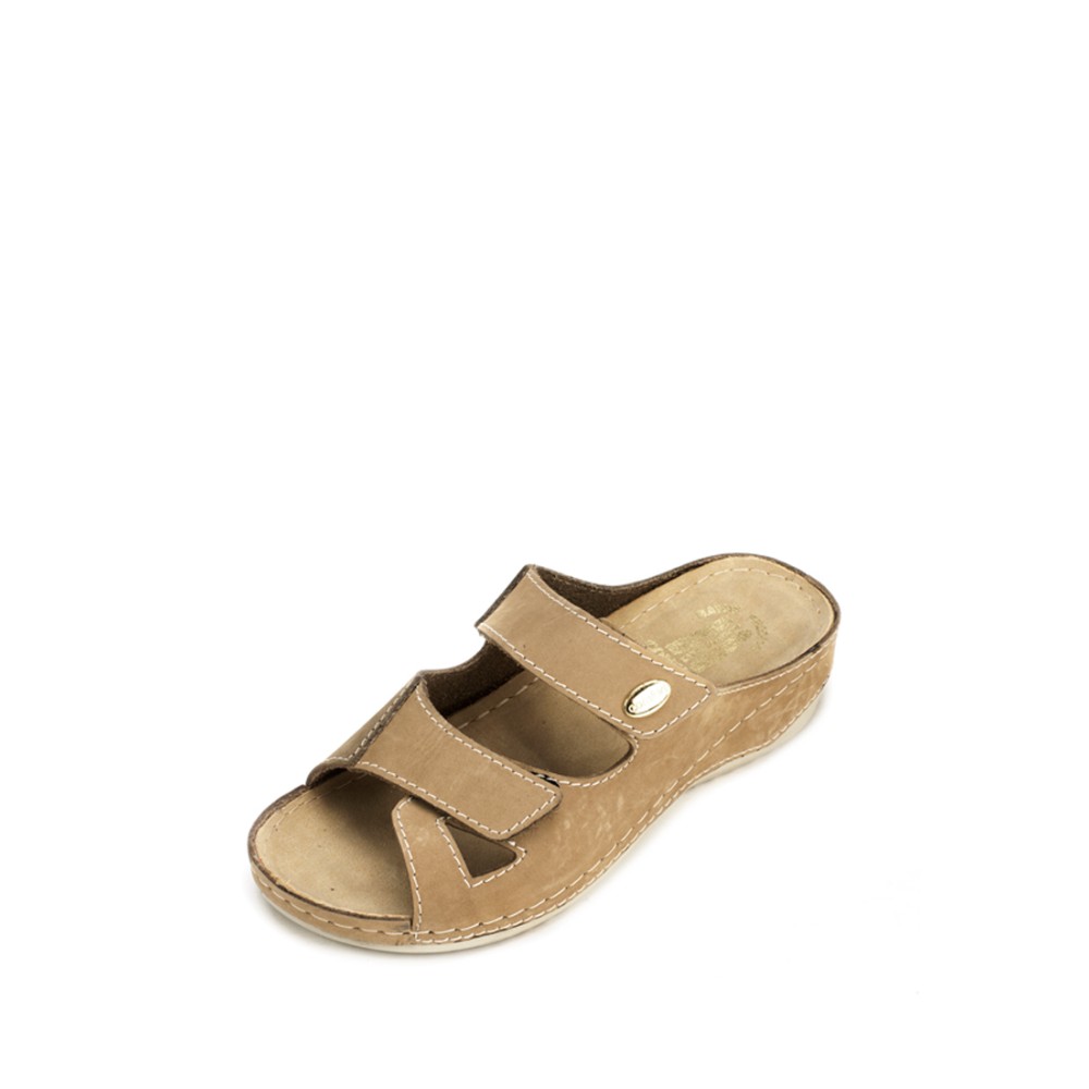 Сабо женские из натуральной кожи с открытым носом и стелькой из нубука цвет бежевый