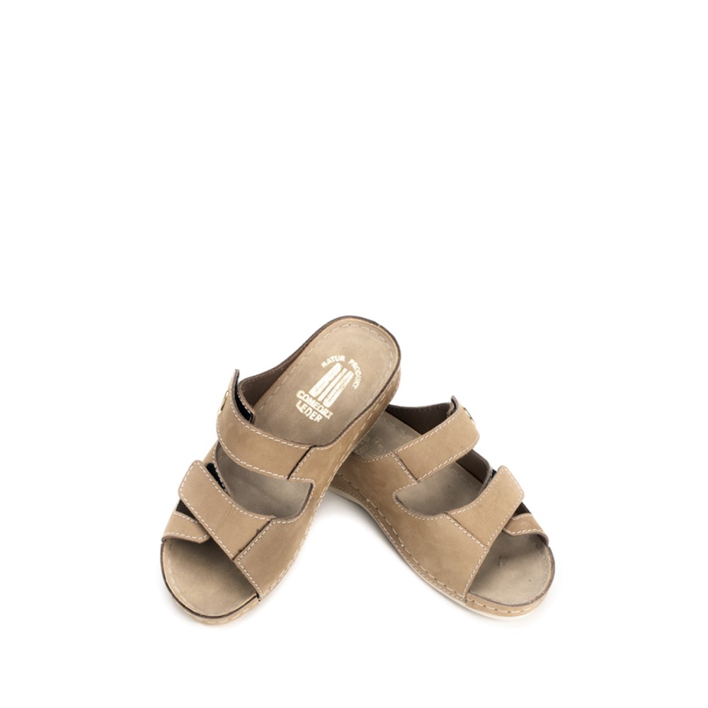 Сабо женские из натуральной кожи с открытым носом и стелькой из нубука цвет бежевый