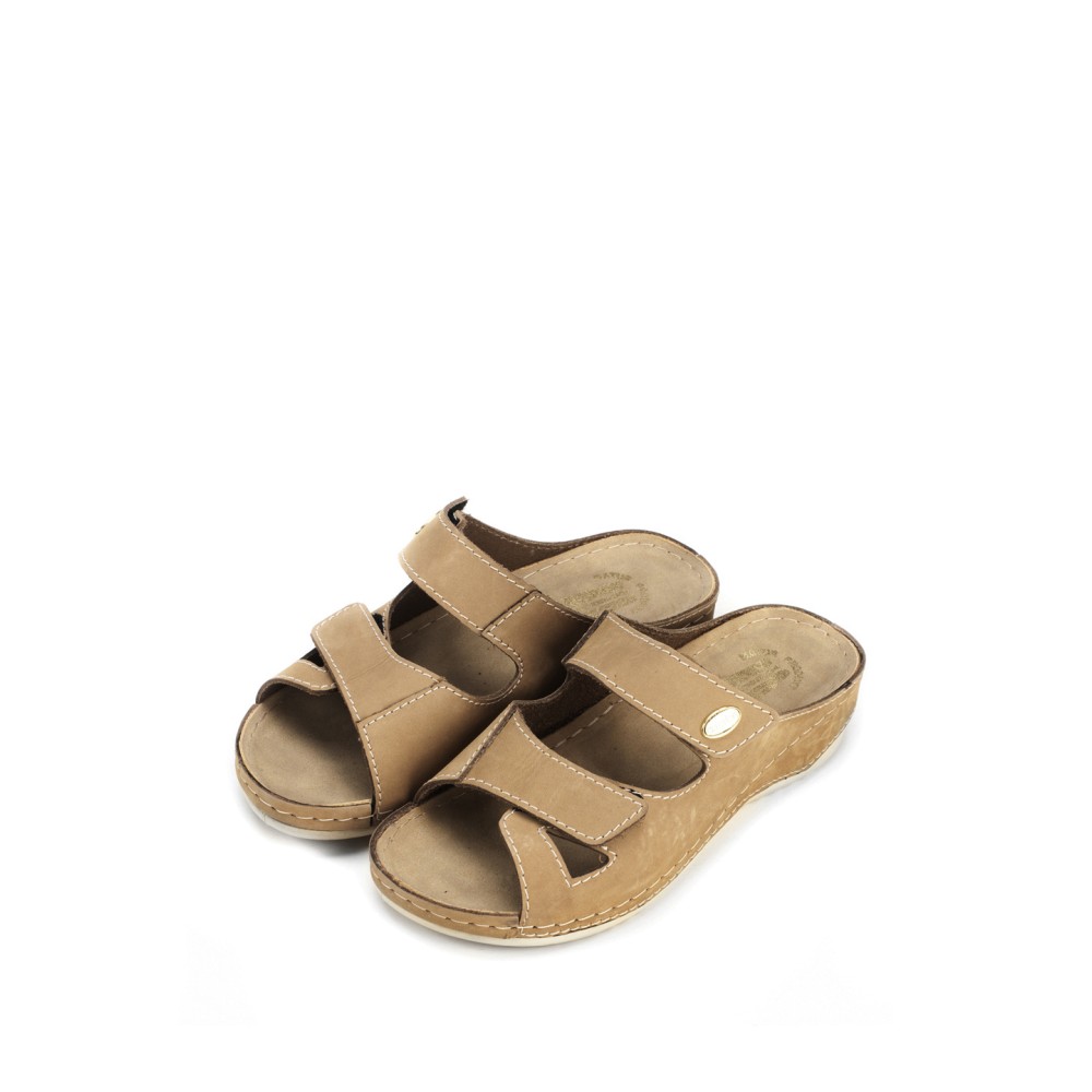 Сабо женские из натуральной кожи с открытым носом и стелькой из нубука цвет бежевый