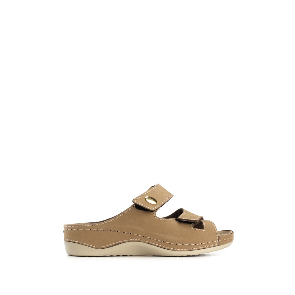 Сабо женские из натуральной кожи с открытым носом и стелькой из нубука цвет бежевый