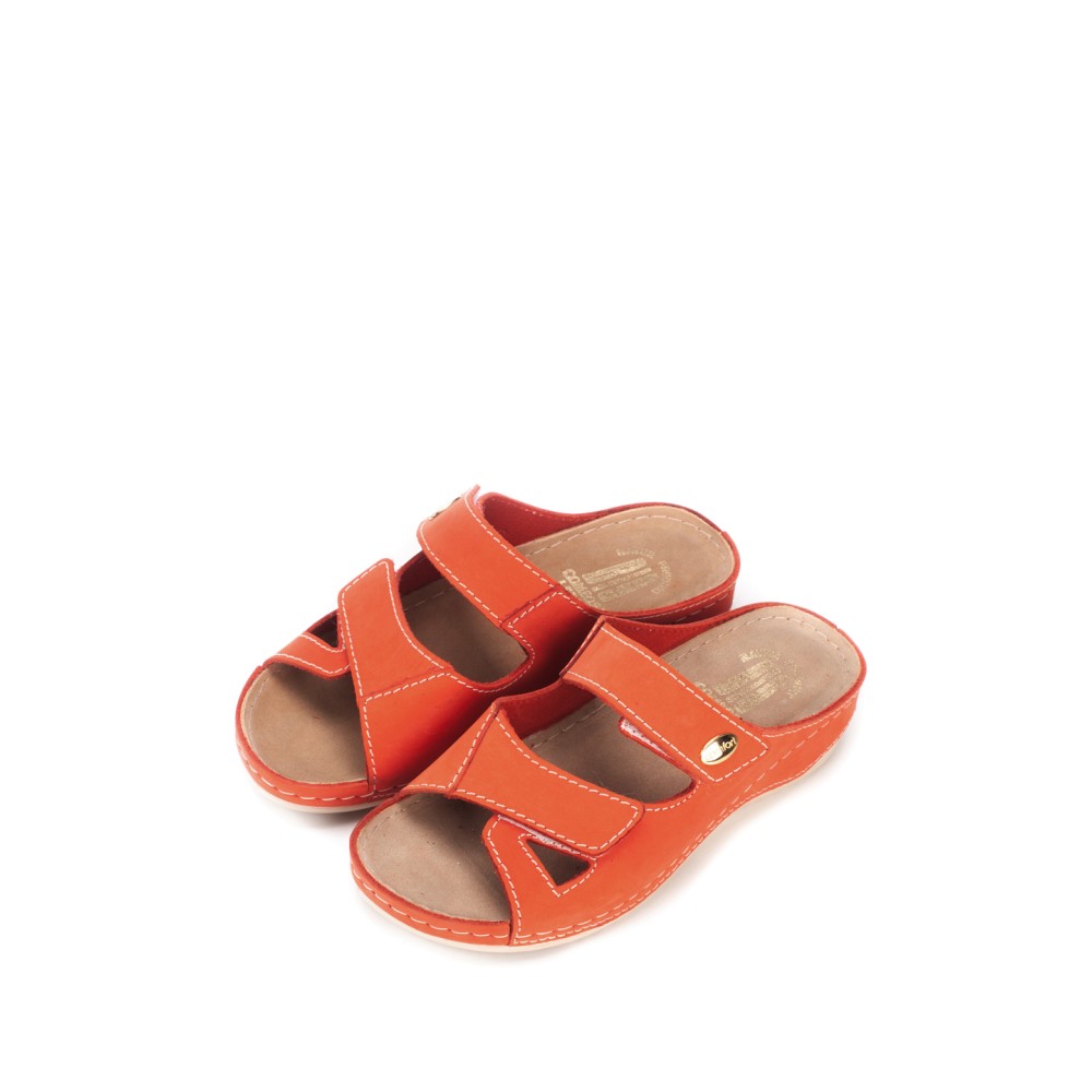 Сабо женские из натуральной кожи с открытым носом и стелькой из нубука цвет коралловый