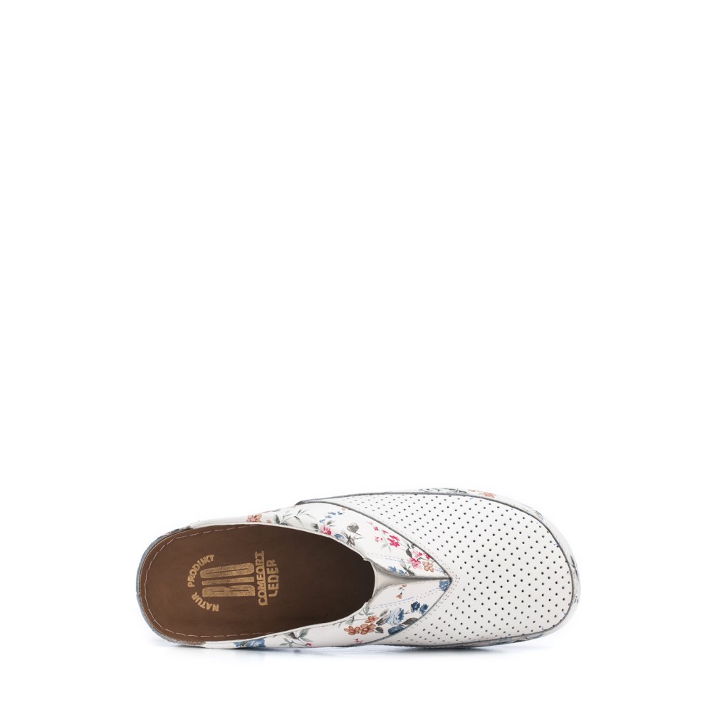 Сабо женские из натуральной кожи в белом цвете с принтом и стелькой из искусственного нубука