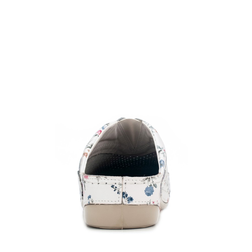 Сабо женские из натуральной кожи в белом цвете с принтом и стелькой из искусственного нубука