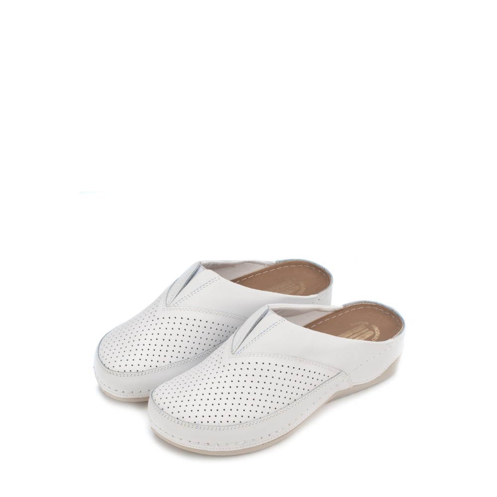Сабо женские из натуральной кожи в белом цвете со стелькой из искусственного нубука