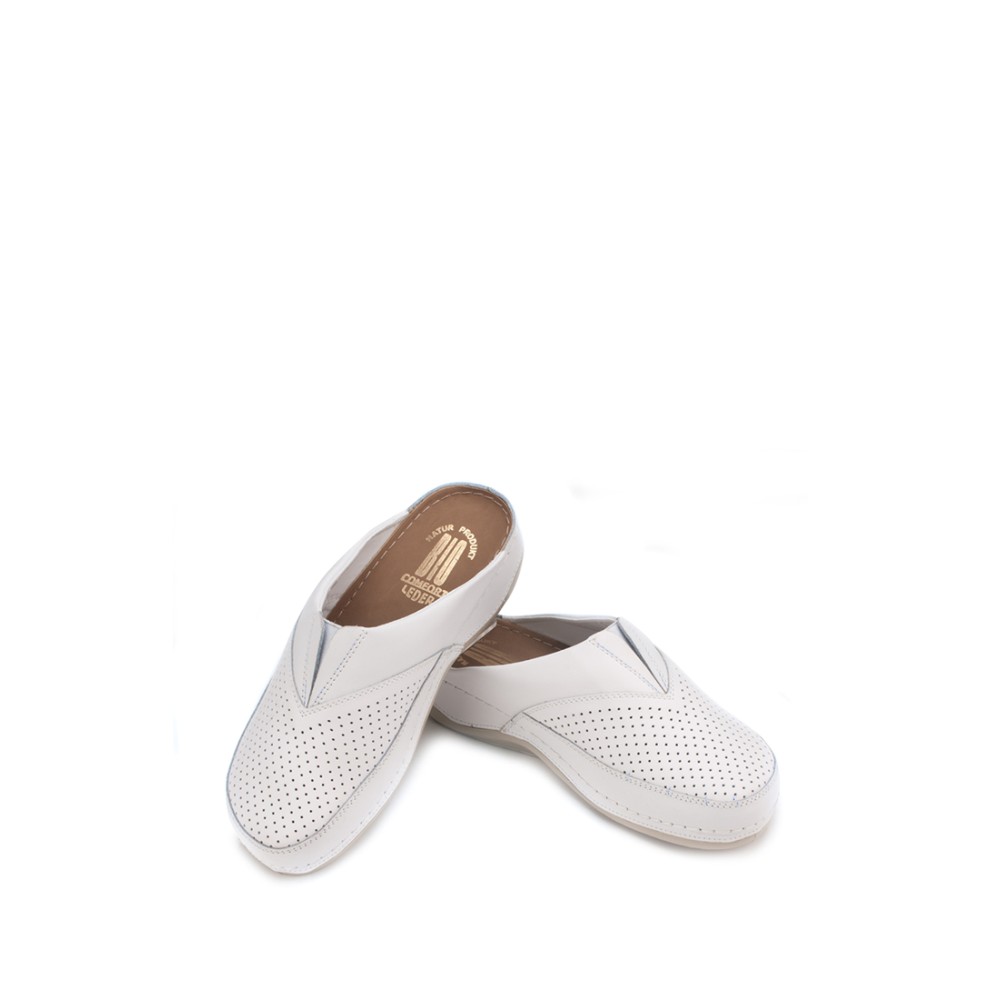 Сабо женские из натуральной кожи в белом цвете со стелькой из искусственного нубука