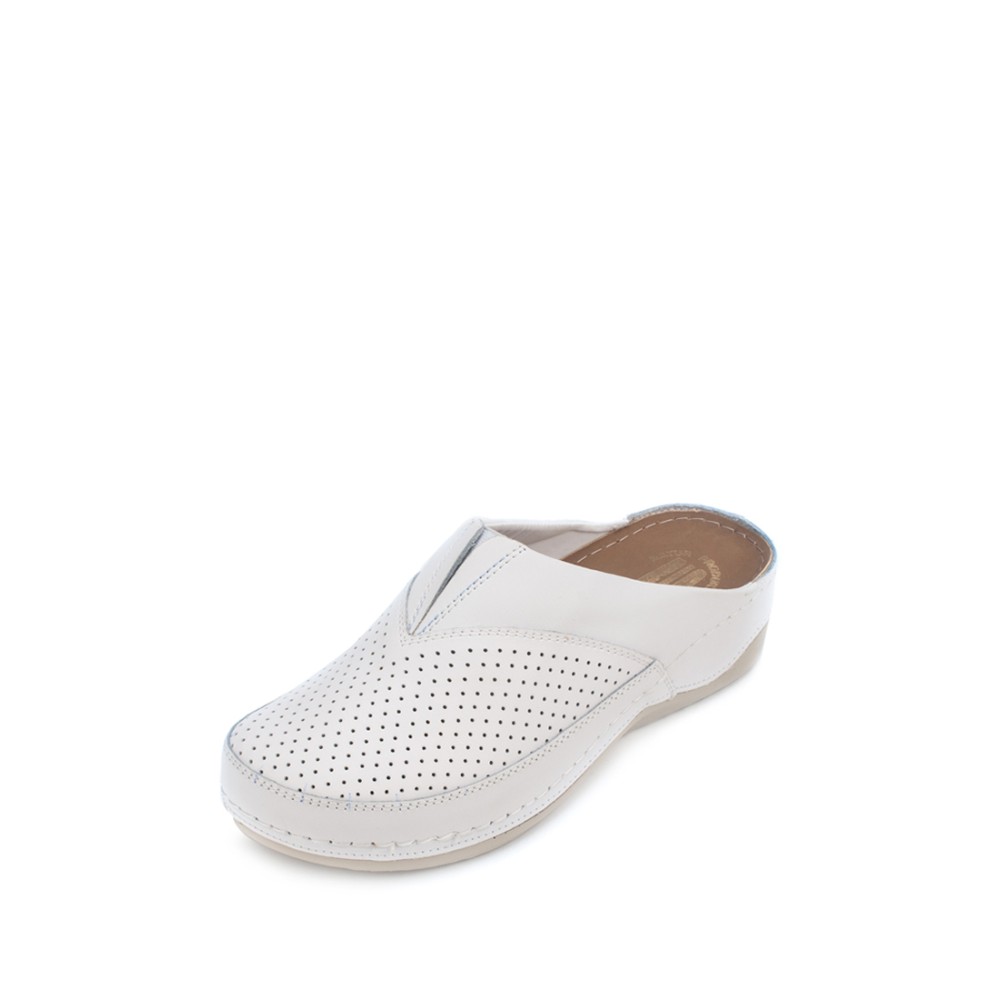 Сабо женские из натуральной кожи в белом цвете со стелькой из искусственного нубука