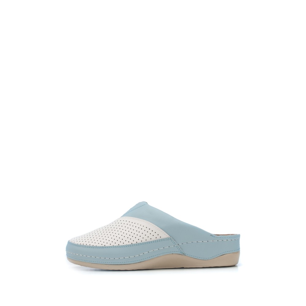 Сабо женские из натуральной кожи в бело-голубом цвете со стелькой из искусственного нубука