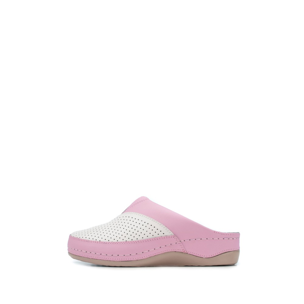 Сабо женские из натуральной кожи в бело-розовом цвете со стелькой из искусственного нубука