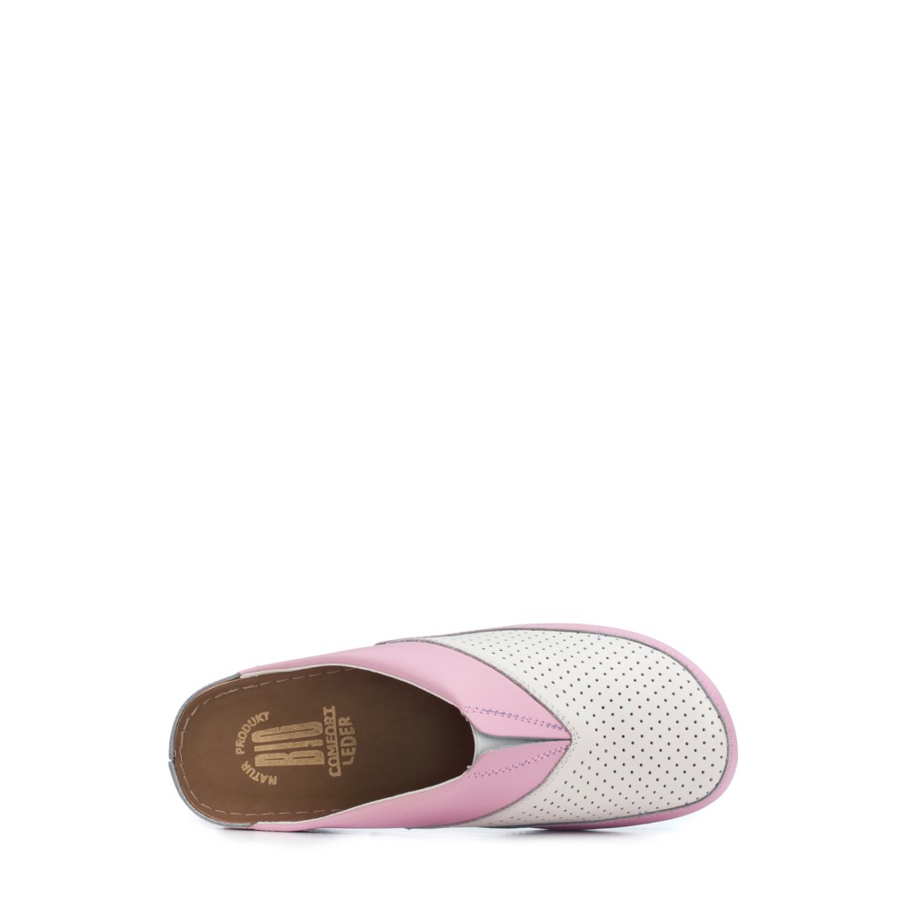 Сабо женские из натуральной кожи в бело-розовом цвете со стелькой из искусственного нубука