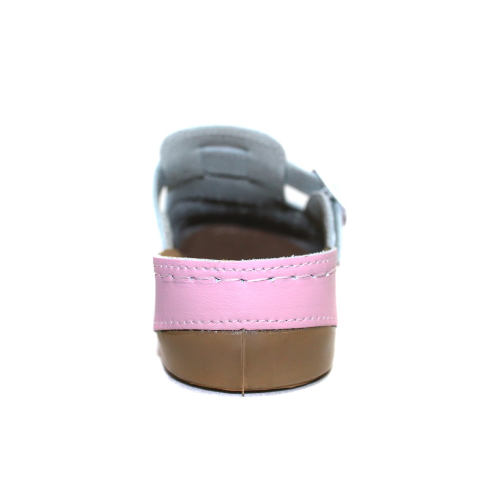 Сабо женские из натуральной кожи в бело-розовом цвете с крупной перфорацией