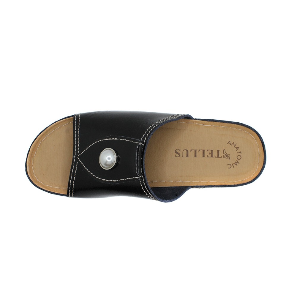 Сабо женские с декором из натуральной кожи с открытым носом и стелькой из иск. нубука цвет черный лак