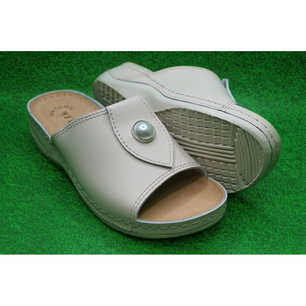 Сабо женские с декором из натуральной кожи с открытым носом и стелькой из иск. нубука цвет бежевый