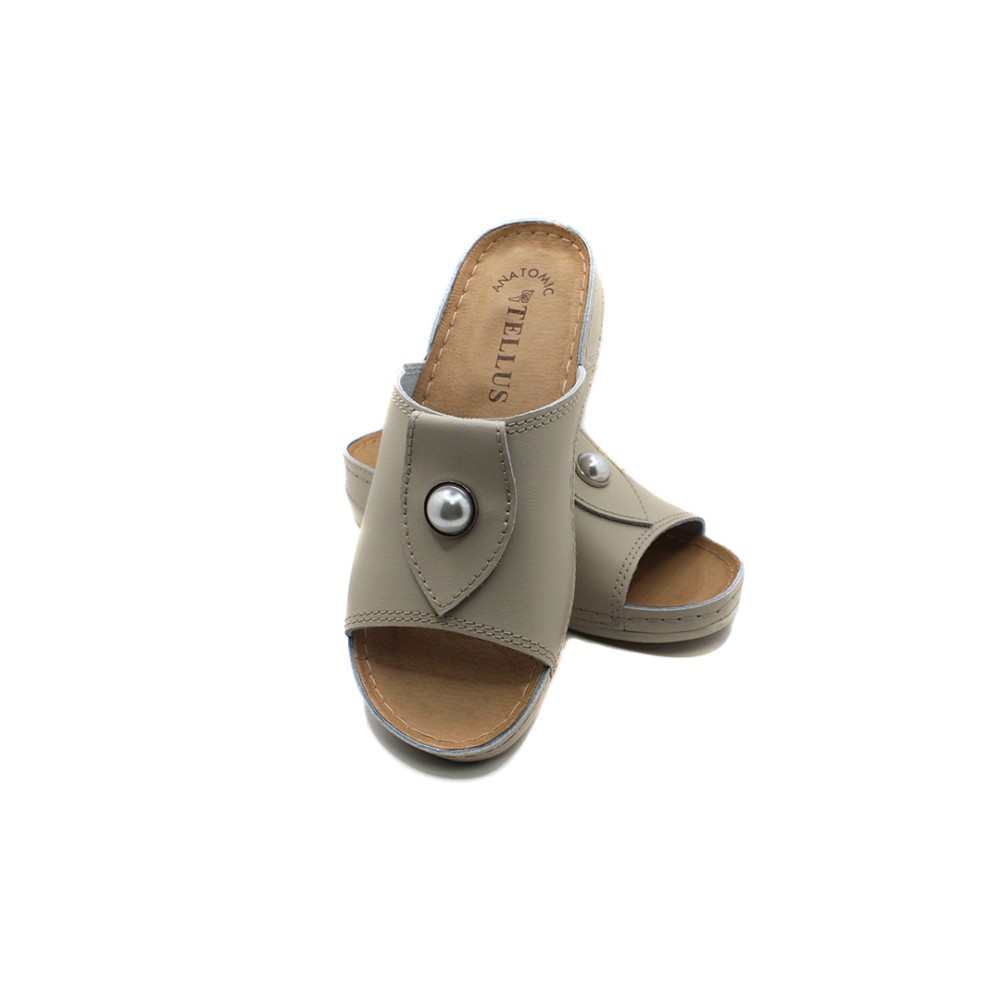 Сабо женские с декором из натуральной кожи с открытым носом и стелькой из иск. нубука цвет бежевый