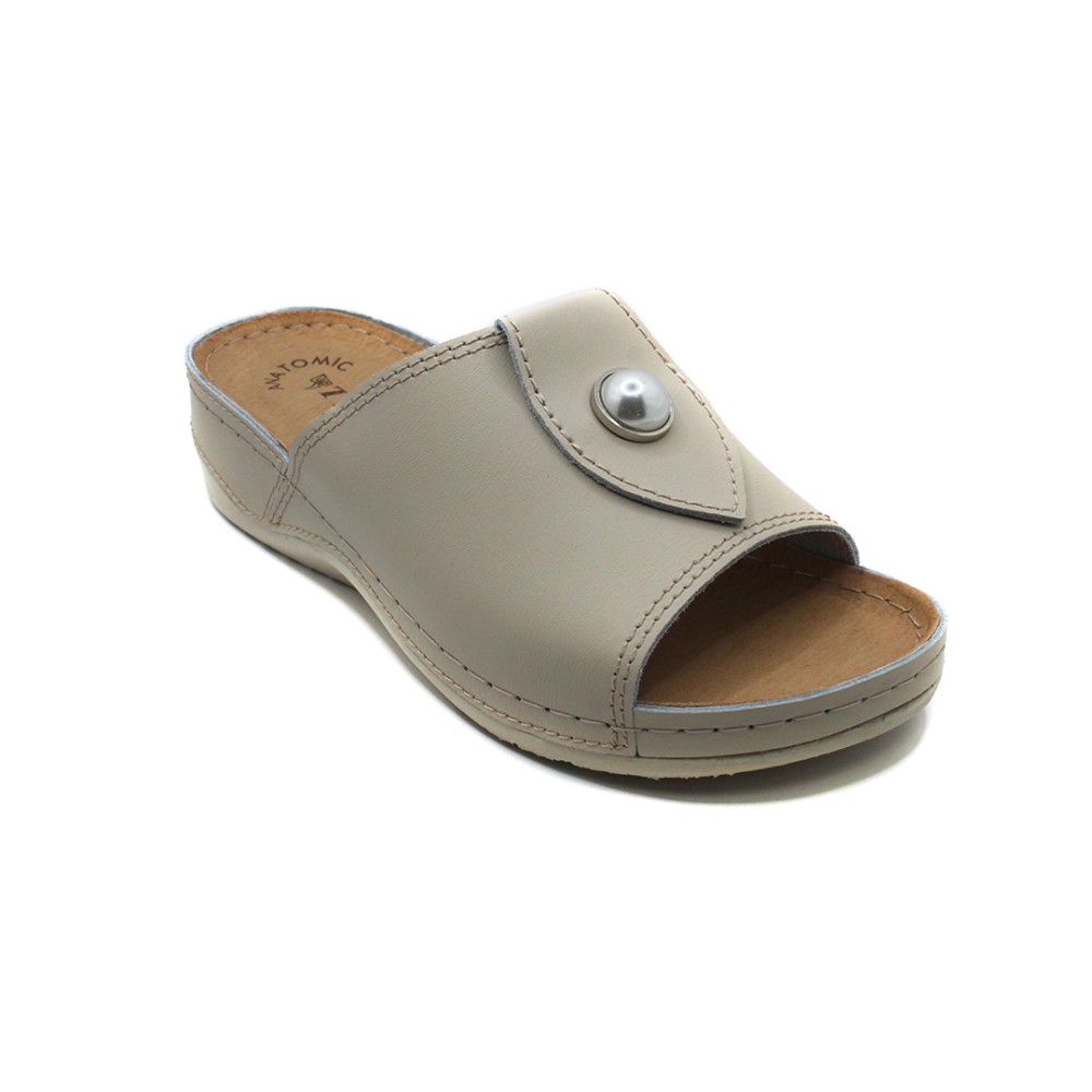 Сабо женские с декором из натуральной кожи с открытым носом и стелькой из иск. нубука цвет бежевый