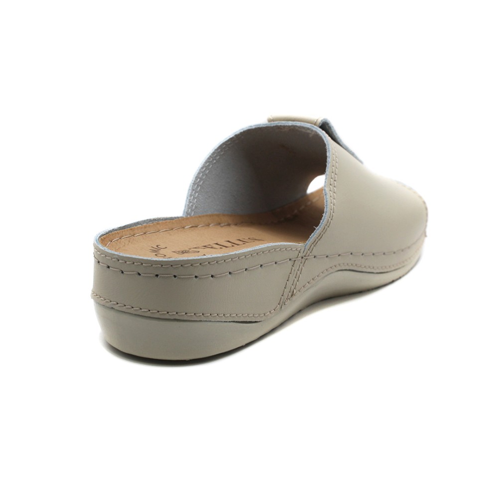 Сабо женские с декором из натуральной кожи с открытым носом и стелькой из иск. нубука цвет бежевый