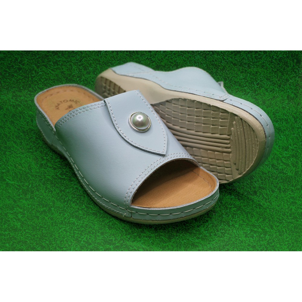 Сабо женские с декором из натуральной кожи с открытым носом и стелькой из иск. нубука цвет голубой