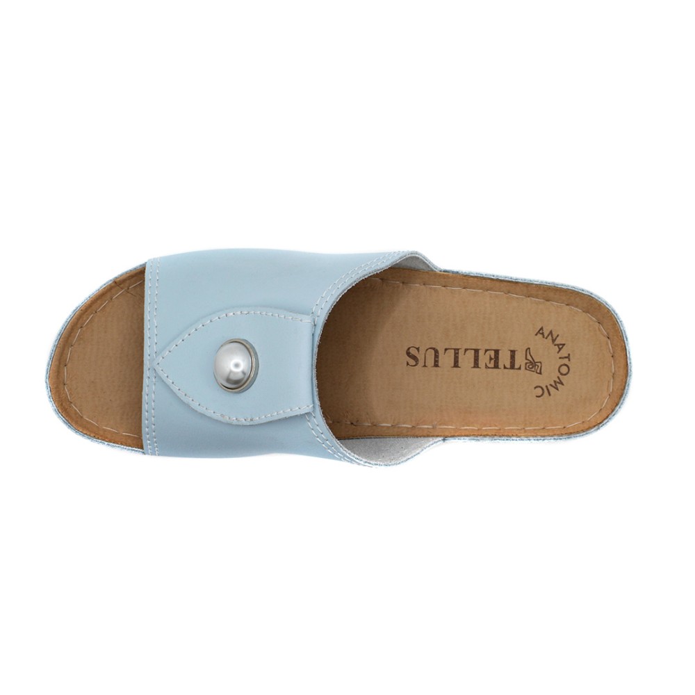 Сабо женские с декором из натуральной кожи с открытым носом и стелькой из иск. нубука цвет голубой