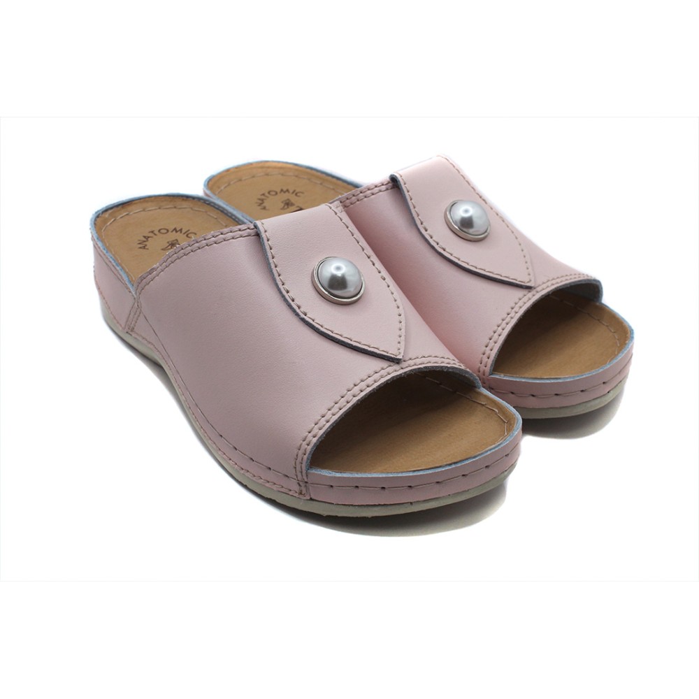 Сабо женские с декором из натуральной кожи с открытым носом и стелькой из иск. нубука цвет розовый