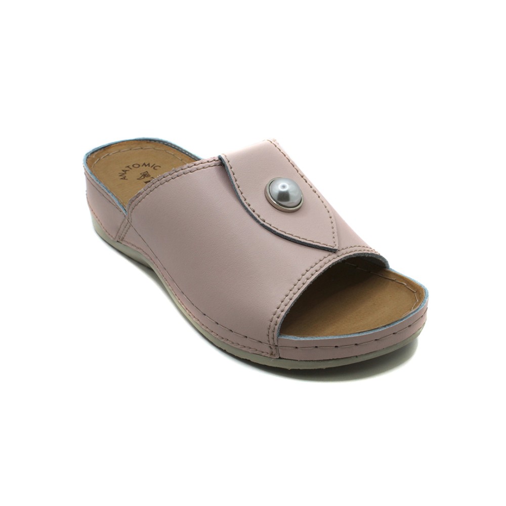 Сабо женские с декором из натуральной кожи с открытым носом и стелькой из иск. нубука цвет розовый