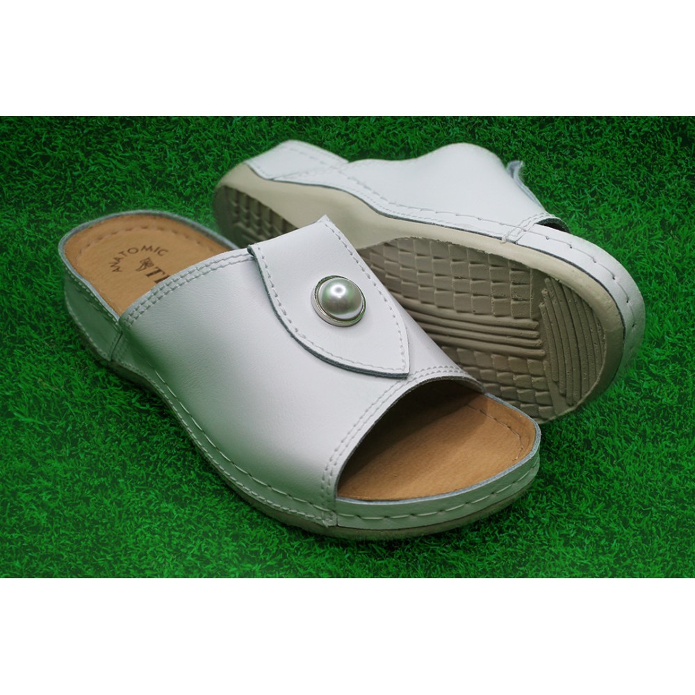 Сабо женские с декором из натуральной кожи с открытым носом и стелькой из иск. нубука цвет белый