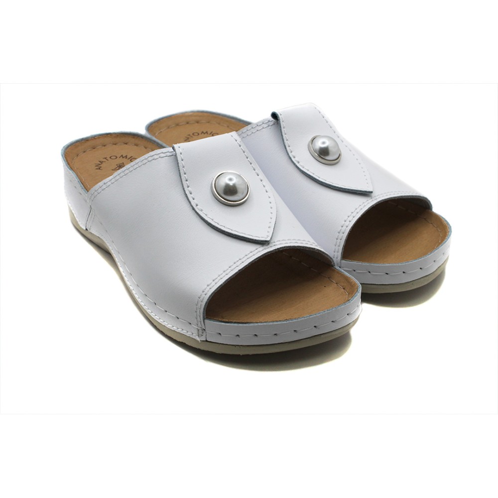Сабо женские с декором из натуральной кожи с открытым носом и стелькой из иск. нубука цвет белый