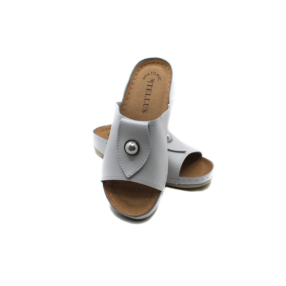 Сабо женские с декором из натуральной кожи с открытым носом и стелькой из иск. нубука цвет белый