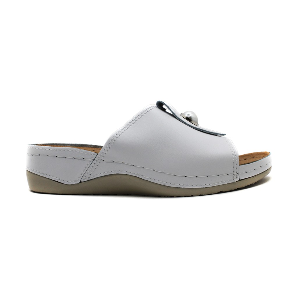 Сабо женские с декором из натуральной кожи с открытым носом и стелькой из иск. нубука цвет белый